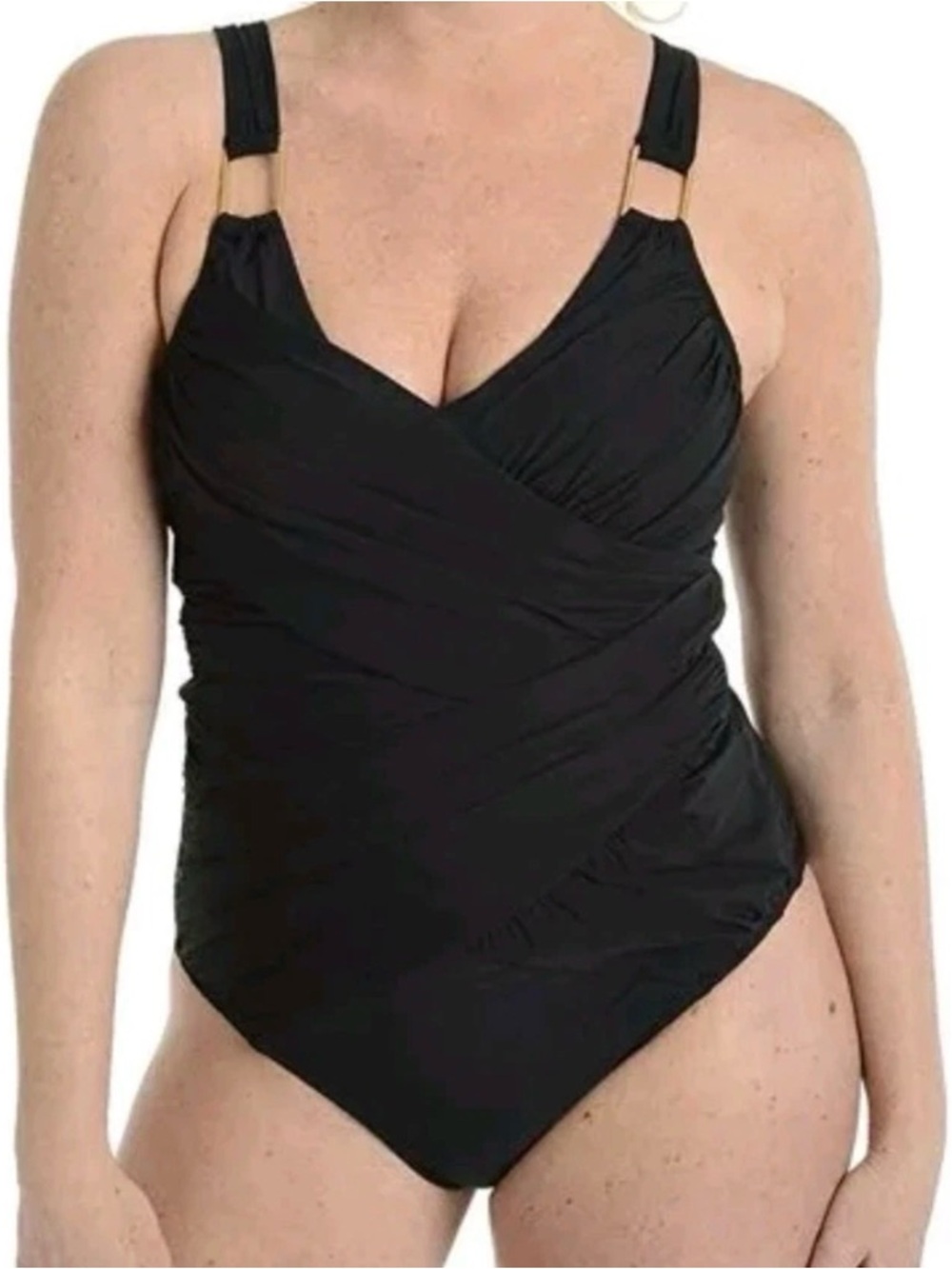 NEW Spanx Whittle Waistline Draped One Piece Shaping Swimsuit Black Size 18